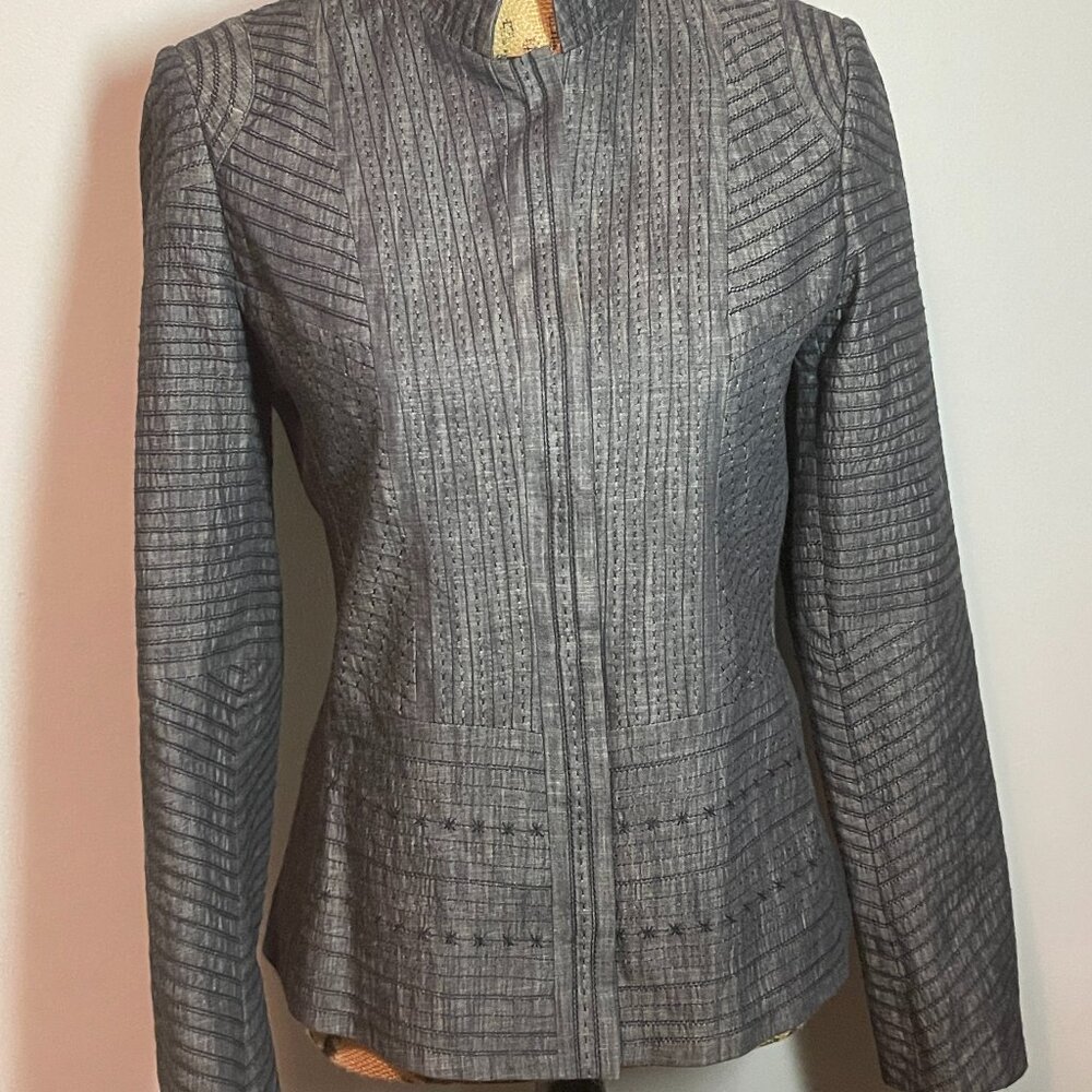 Elie Tahari Denim Embroidered fitted jacket